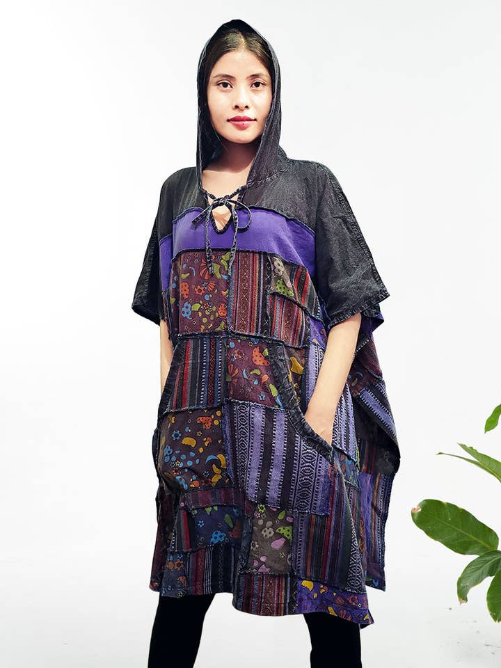 Unisex Patchwork Poncho (KT-1456) for wholesale by Kathmandu Imports