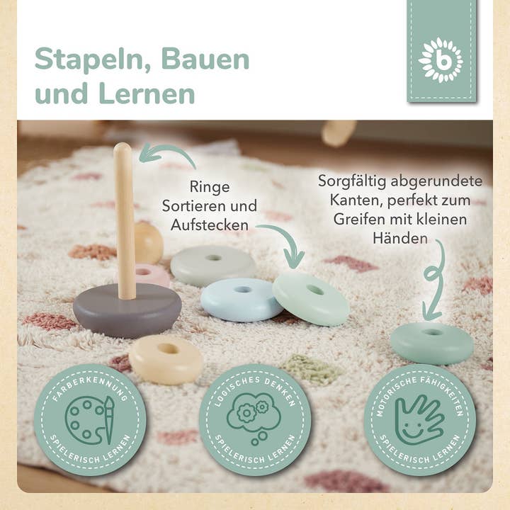 Bieco Spielwaren - Wholesale Wood Toy - Kids - Stacking Tower Rose FSC®4