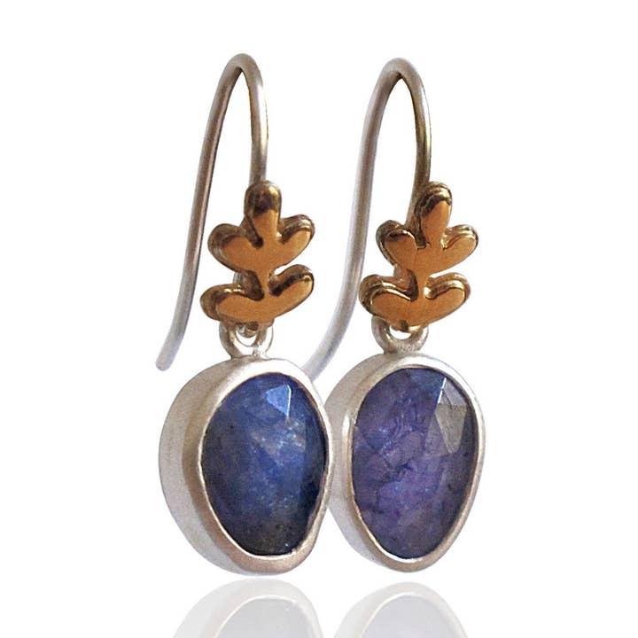 Laurel Leaf Oorbellen met Tanzaniet, paarse edelsteen bengelen voor wholesale door idiliusjewelry