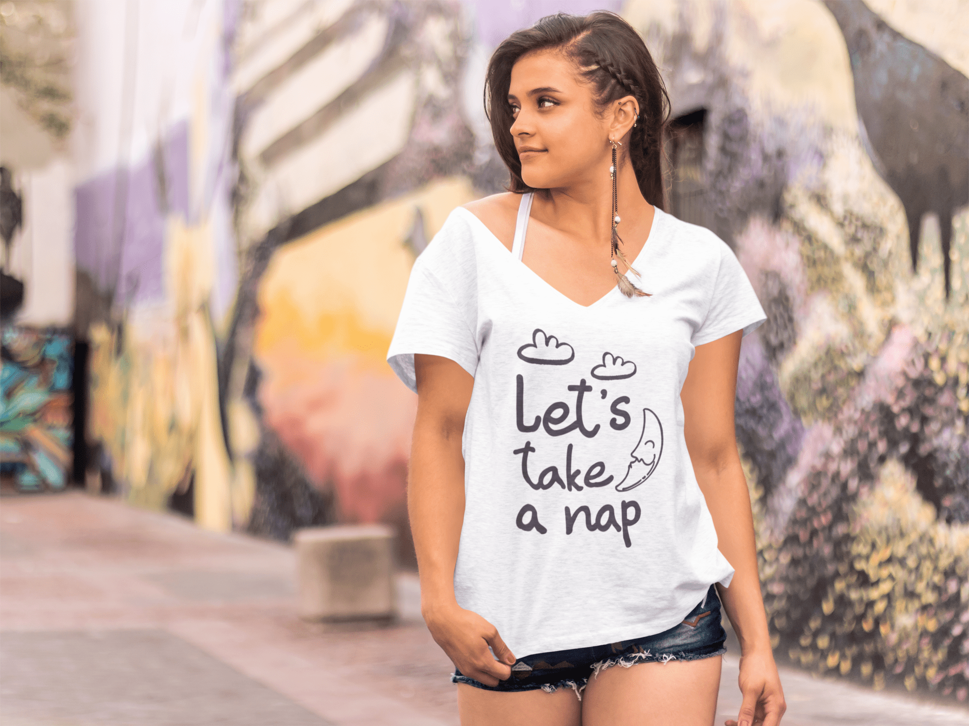 White ULTRABASIC Women's T-Shirt Let's Take A Nap - Short Sleeve Tee Shirt Tops for wholesale on Faire2
