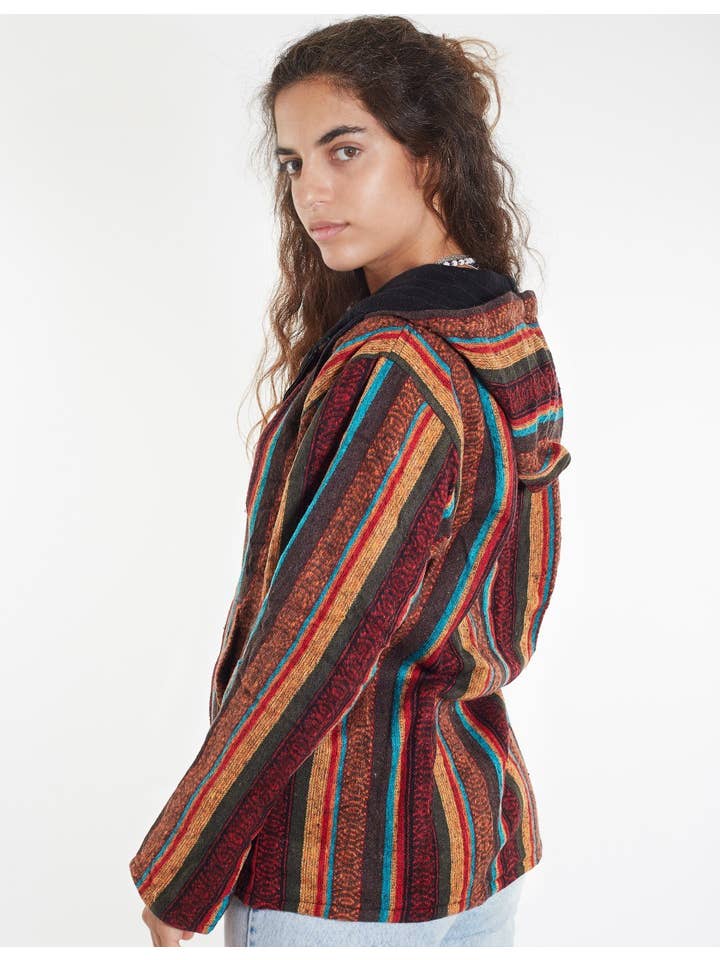 HimaOriginals – Großhandel Fleecejacke – Damen – Orange-blauer Earth Hippie Gheri Fleecejacke1