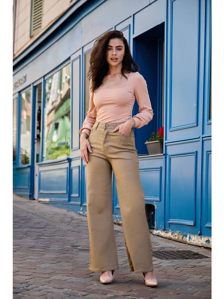 ANA & LUCY - Wholesale Pants - Women's - “CORINNE” coated wide-leg pants - ANA & LUCY4