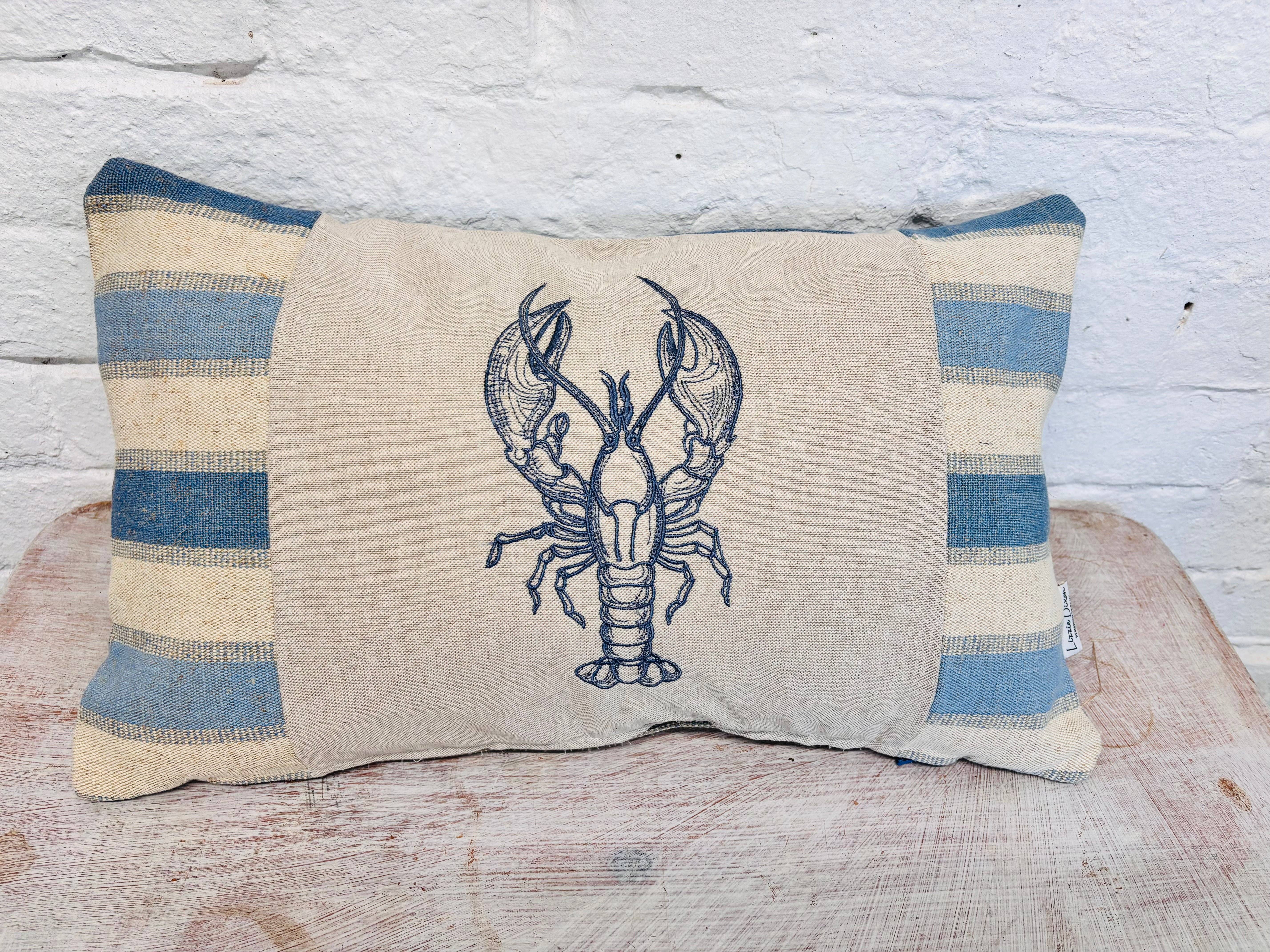 Lizzie Dixon Designs - Wholesale Throw/Decorative Pillow - Lobster  Cushion-Blue Stripe limited edition0