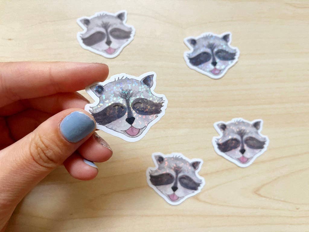 Autocolante de Vinil com Purpurina de Guaxinim por atacado de The Curious Cactus