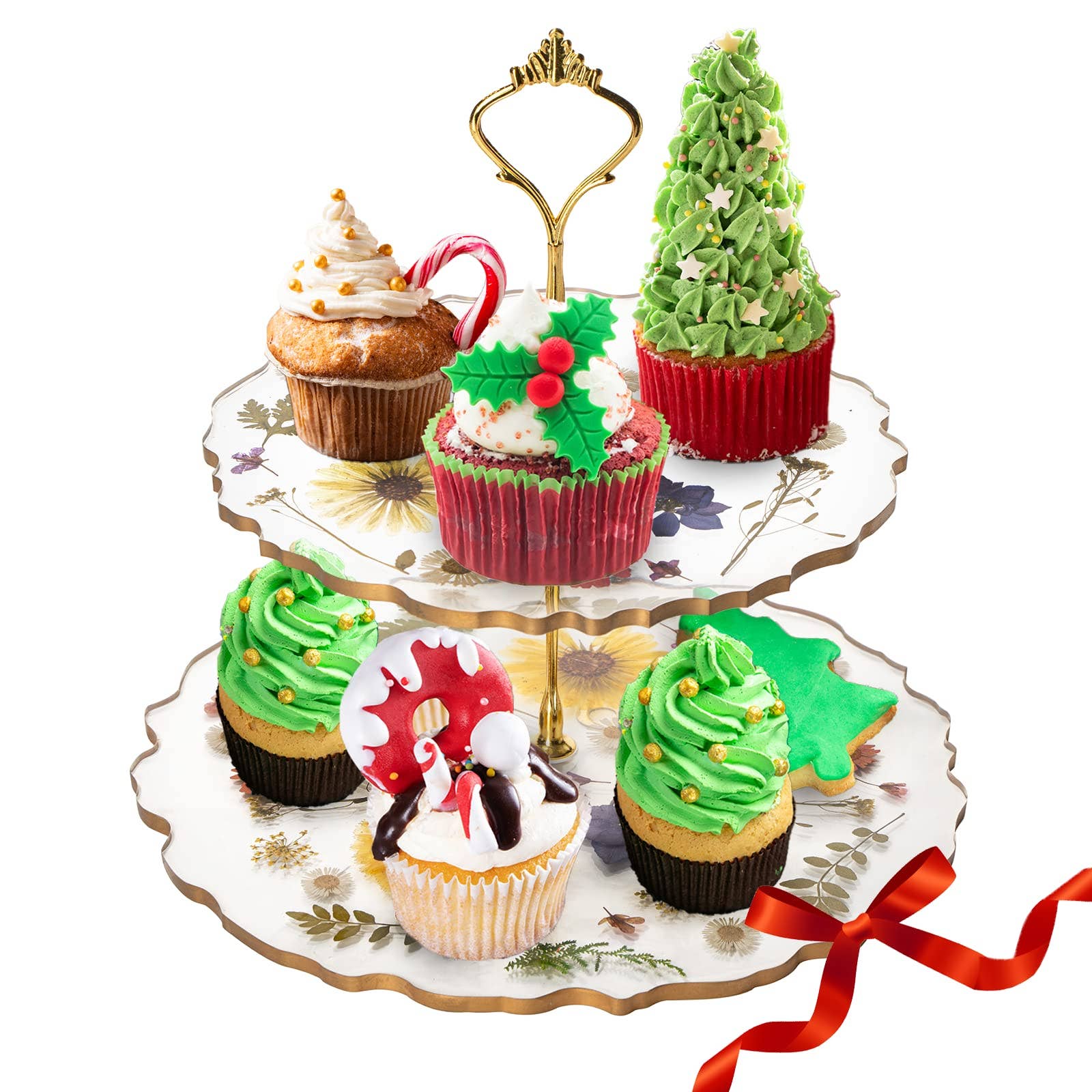 The Wine Savant /  Khen Glassware - Wholesale Cake stand - Floral Cupcake & Cake Dessert Stand, Resin Flower Tower 7