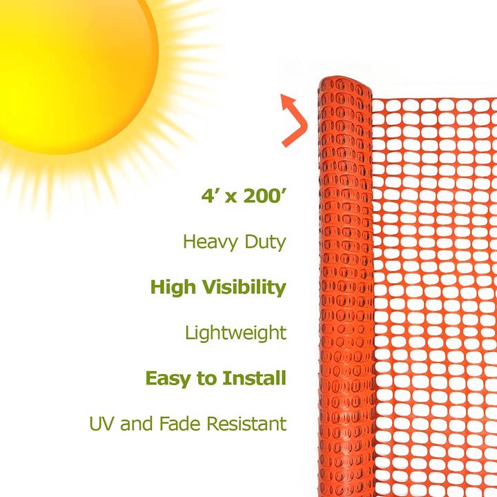 Ashman Online - Wholesale Outdoor Ornament/Decor - Ashman Plastic Mesh Fence, Construction Barrier Netting, Orange, 4'x200' Feet, 1 Roll, Garden Fencing, Fences Wrap, Above Ground, for Snow, Poultry, Chicken, Deer, Patio, Garden Netting, Orange 200FT7