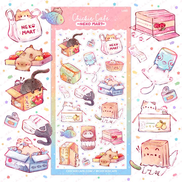 Neko Mart Sticker Sheet for wholesale by Chickie Cafe
