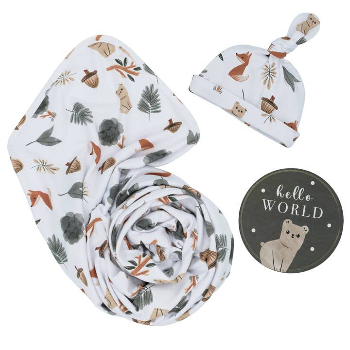 Living Textiles - Wholesale Swaddle Set - Baby - Hello World Gift Set - Forest Retreat