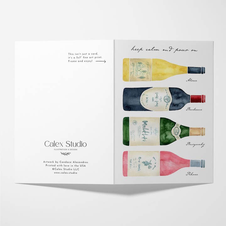 Calex Studio - Wholesale Everyday Greeting Card - Funny Wine Card, Keep Calm & Pour On - Blank Greeting Card1