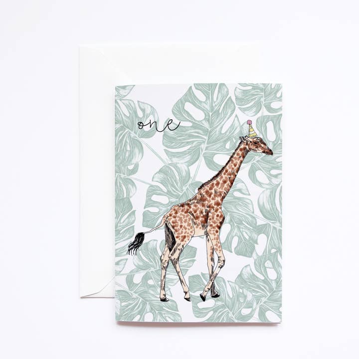 Giraffe 1st Blank Birthday Card for wholesale by Deborah Panesar