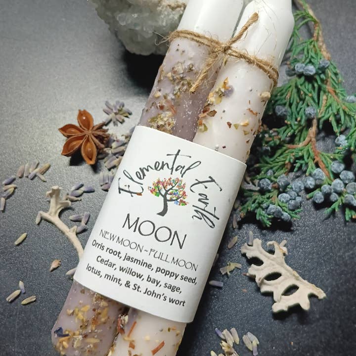 Elemental Earth Shop - Wholesale Tapered Candle/Candlestick - Moon Herbal Intention Candles1