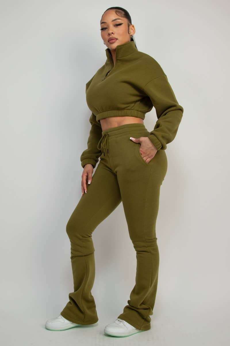 Boswell - Wholesale Lounge Set - Women's - FLEECE HALF ZIP TOP AND PANTS SETS4