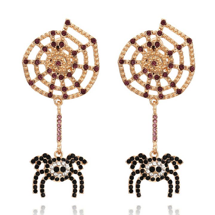 Diamond Spider Earrings Vintage Halloween Spider Web Earring for wholesale by Tourtiwi