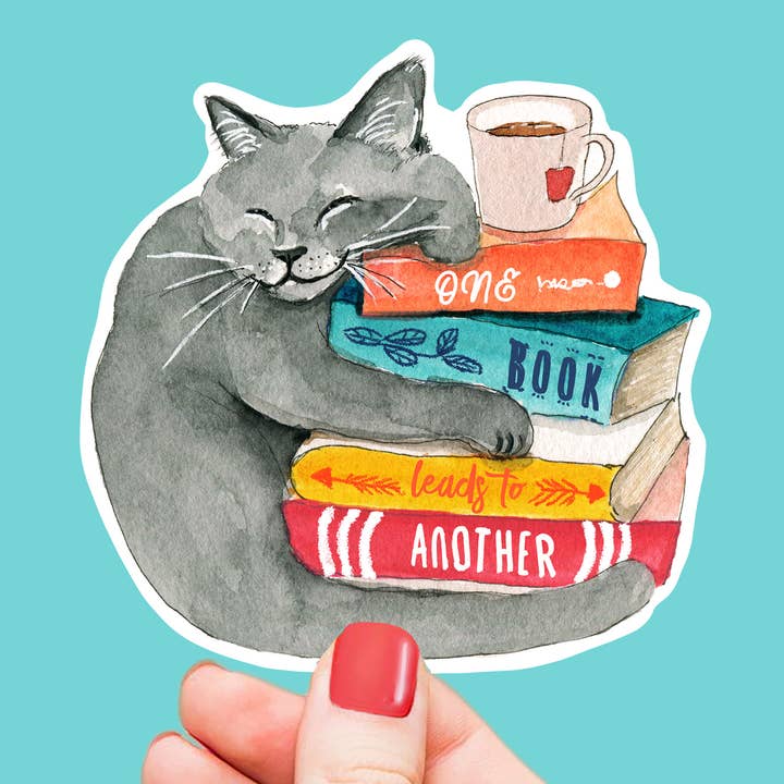 Book Lover Cat - Cute Vinyl Sticker for wholesale by Liyana Studio