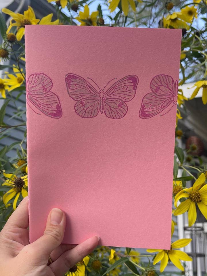 Caderno/Diário A5 com Borboleta Rosa e Folhas Linhas 30pg por atacado de Baileys General