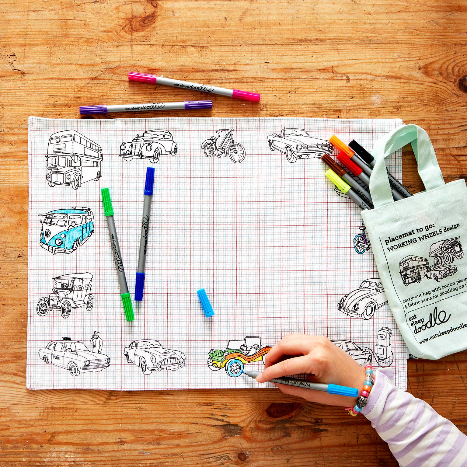 eatsleepdoodle - Wholesale Coloring Mat - Kids & Baby - DIY Coloring Kit - Cars, Trucks & Tractors Placemat to Go6
