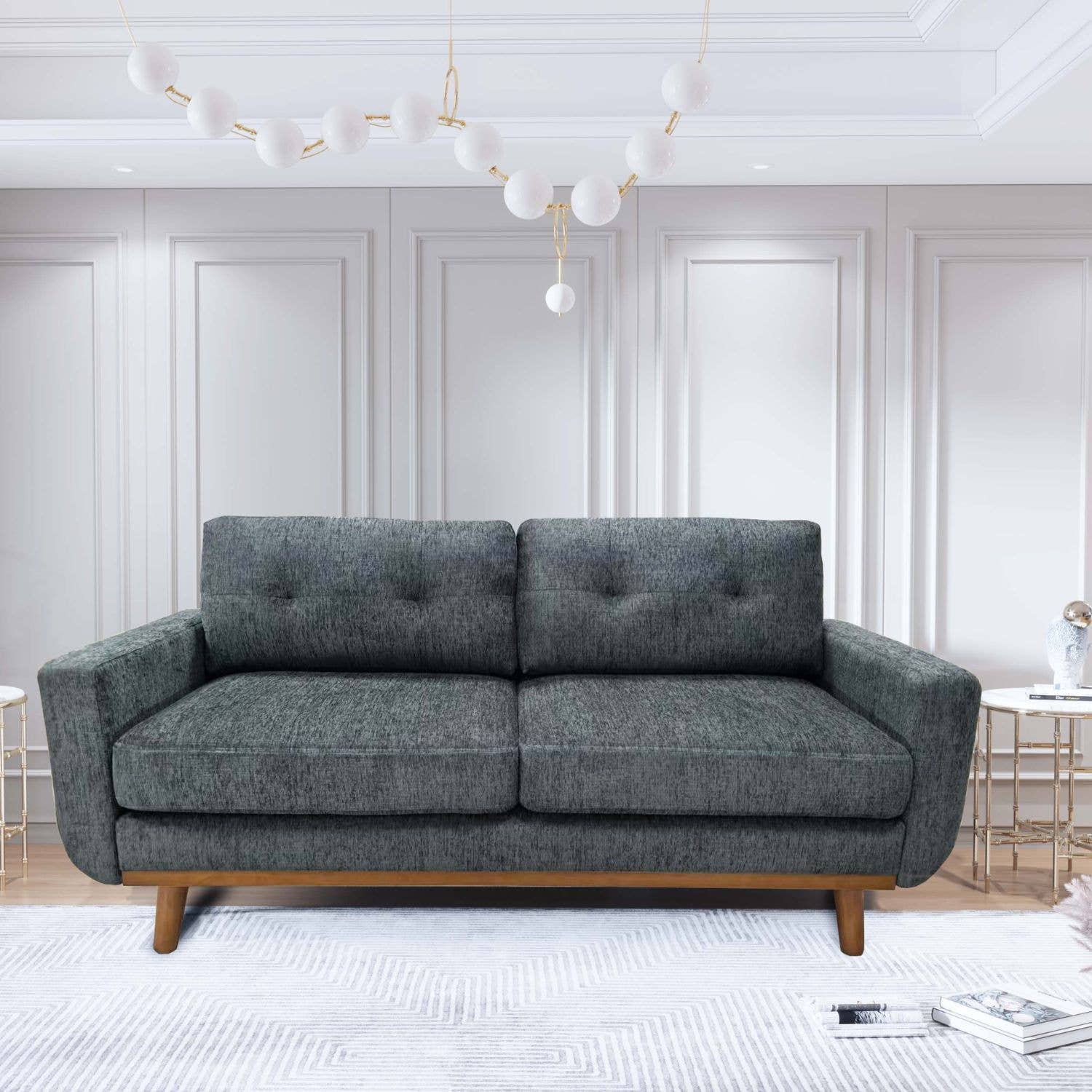 39F Inc. - Vente Canapés - Canapé d'appoint capitonné de 67,7 pouces de style mi-siècle avec pieds en bois39