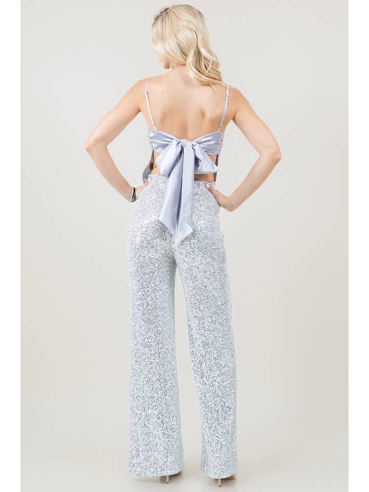 Miss Avenue - Wholesale Set met top en broek (GEEN Loungewear) - Dames - SM5763 Broekset met lovertjes en striksluiting aan de achterkant en wijde broekspijpen6