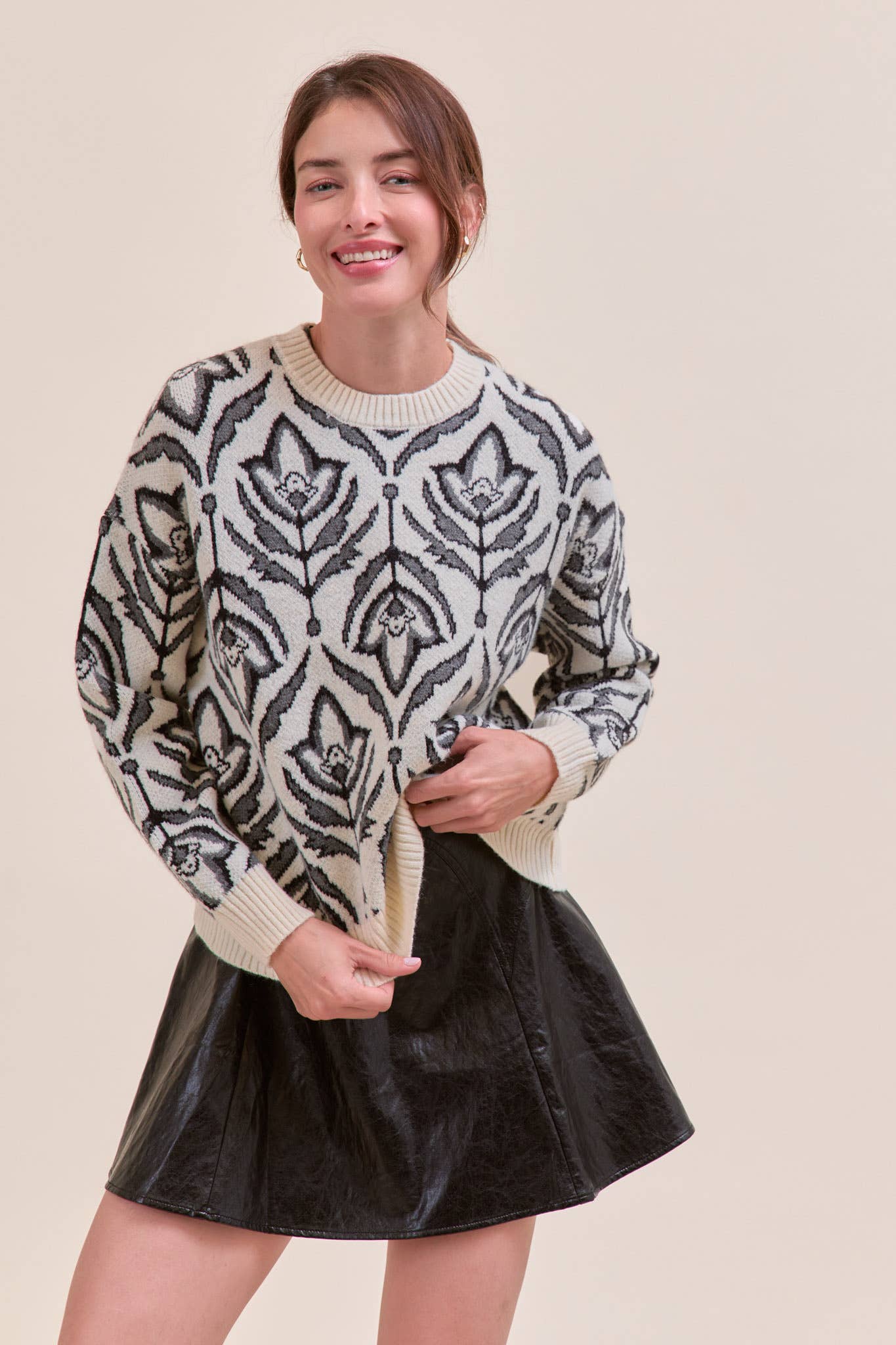 &MERCI - Wholesale Knit Sweater - Women's - FLORAL PATTERN KNIT SWEATER MSW110950