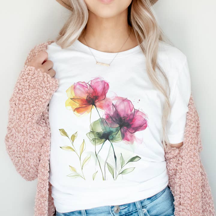 Par.tees by Party On! - Wholesale Screen Printed T-Shirt - Women's - Flower Poppy Watercolor Graphic Tee Spring Summer Feminine 3