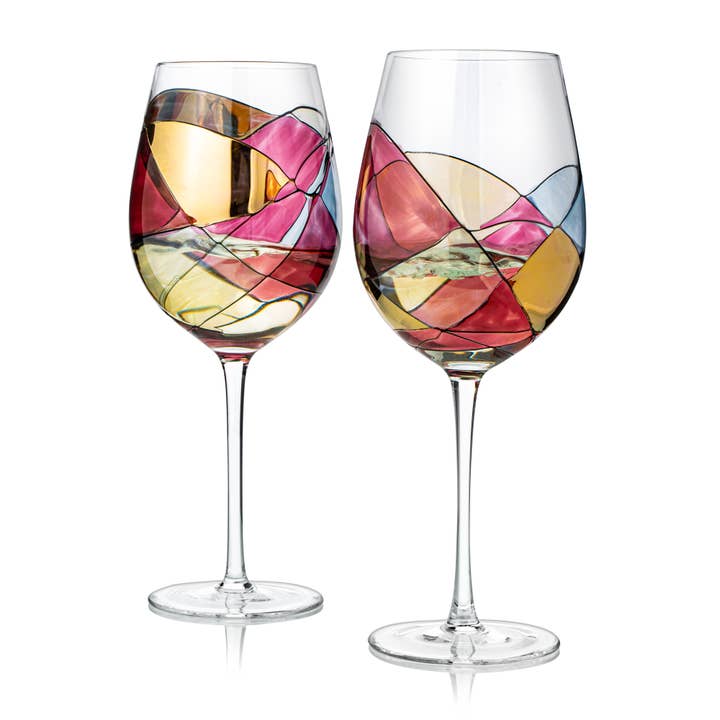 Hand Painted Wine Glasses Set of 2 Stemmed for wholesale by The Wine Savant / Khen Glassware