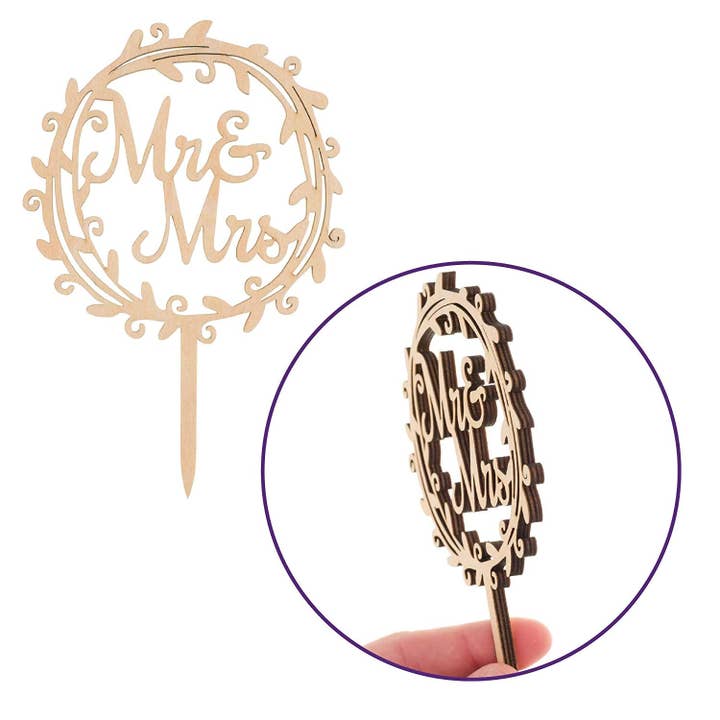 Ella Celebration - Wholesale Cake/Cupcake Topper - Mr & Mrs Wreath Wooden Wedding Cake Topper3