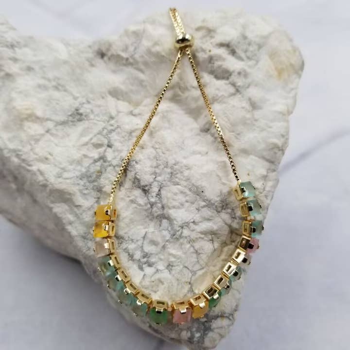 Multi-Coloured Square Crystals Beaded Bracelets for wholesale by The Pretty Jewellery