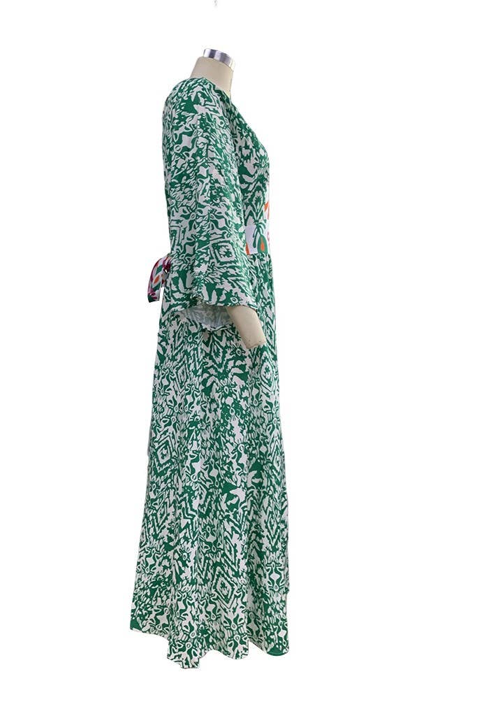 green loose long sleeve bohemia floral maxi dress for wholesale on Faire5