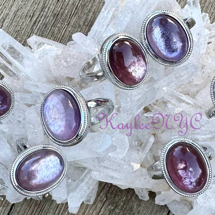 Natural Purple Mica Lepidolite Ring White Bronze for wholesale by KayleeNYC