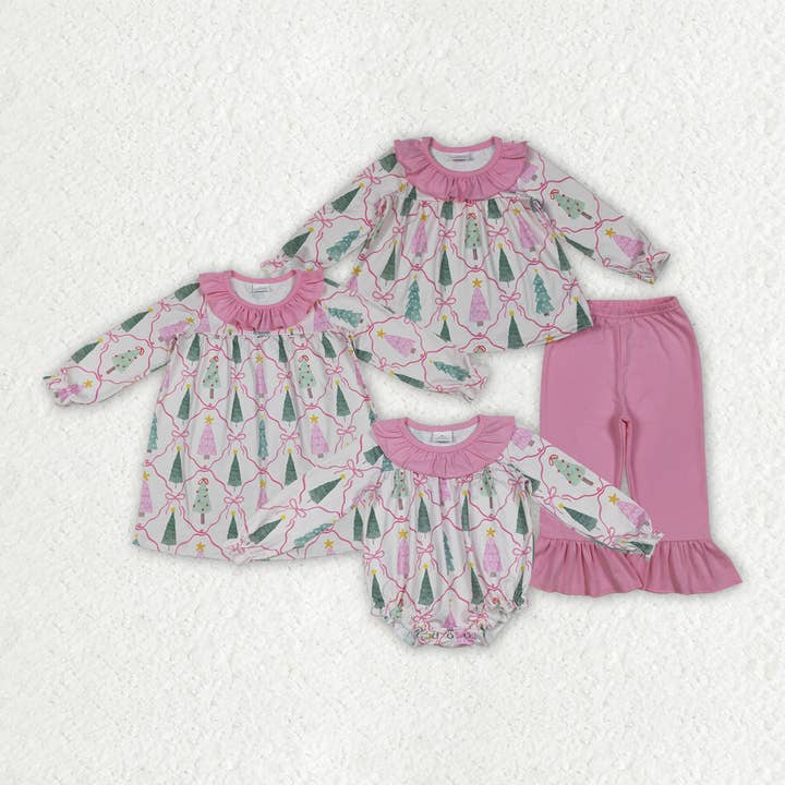 Tenues de Noël pour bébés filles sœurs : combinaisons, robes, nœuds, arbres de Noël. pour la vente par Aier Wholesale