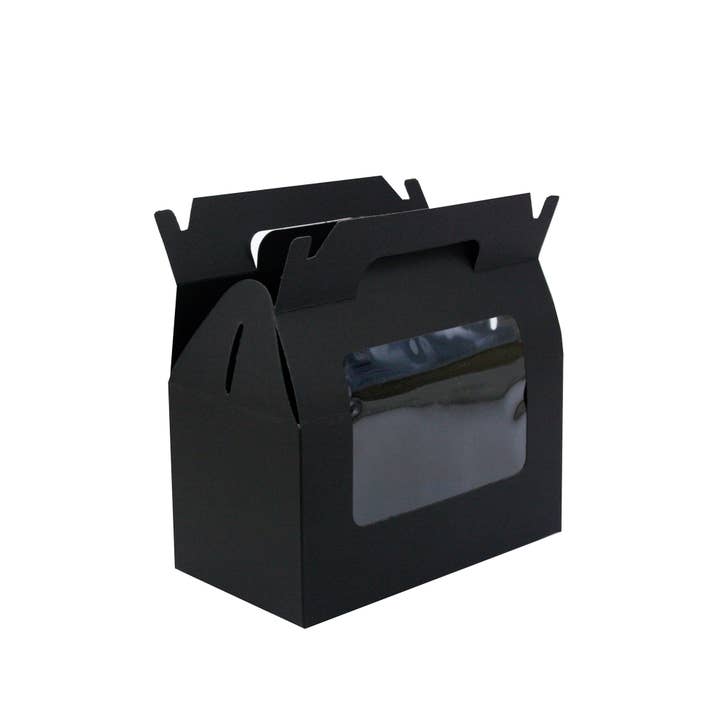 Emartbuy – wholesale Gift box – Pack of 12 Black Kraft Box Bag with Clear Window & Handle2