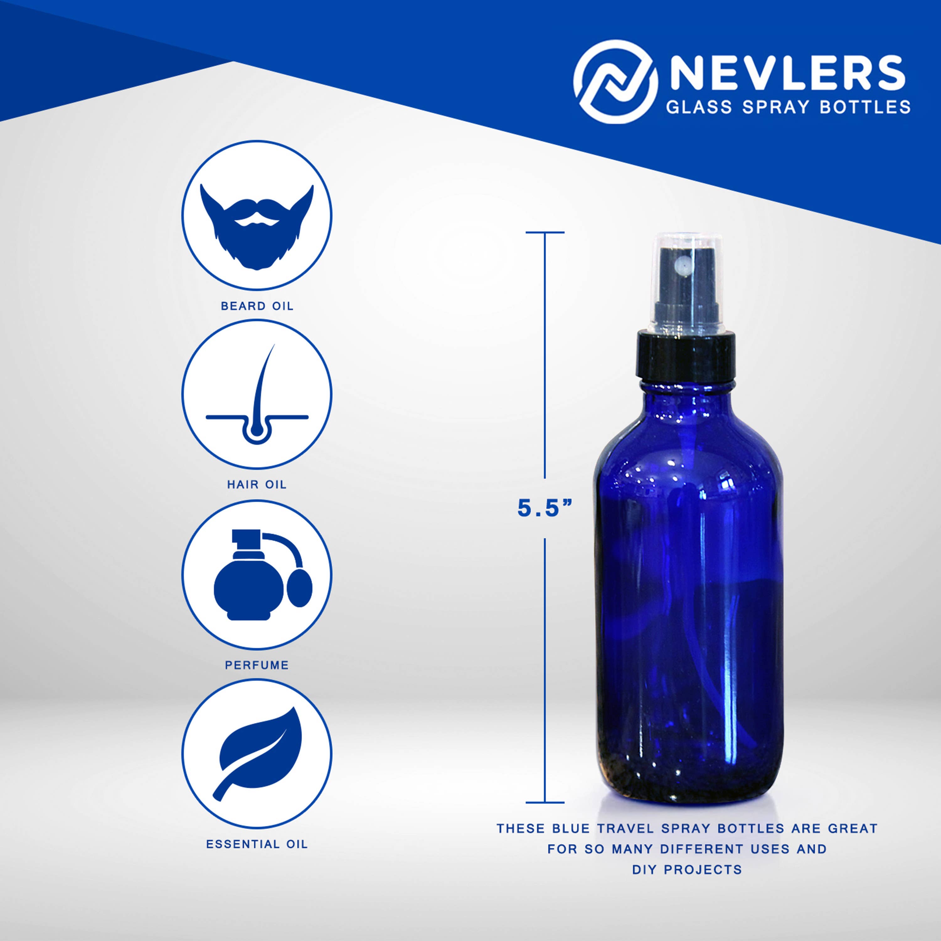 Nevlers - Wholesale Spray bottle - Cobalt Blue Glass Spray Bottles - 4 oz. (Pack of 24)3