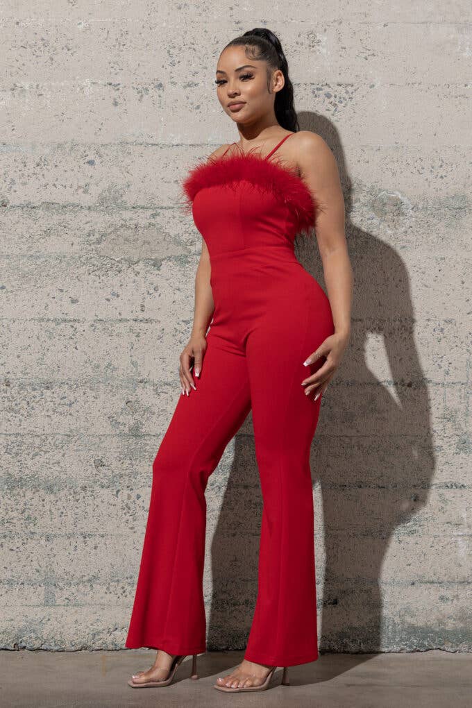 Melrose with Love - Vente Combinaison – femme - COMBINAISON EN CRÊPE À BAS CLOCHE AVEC PLUMES5