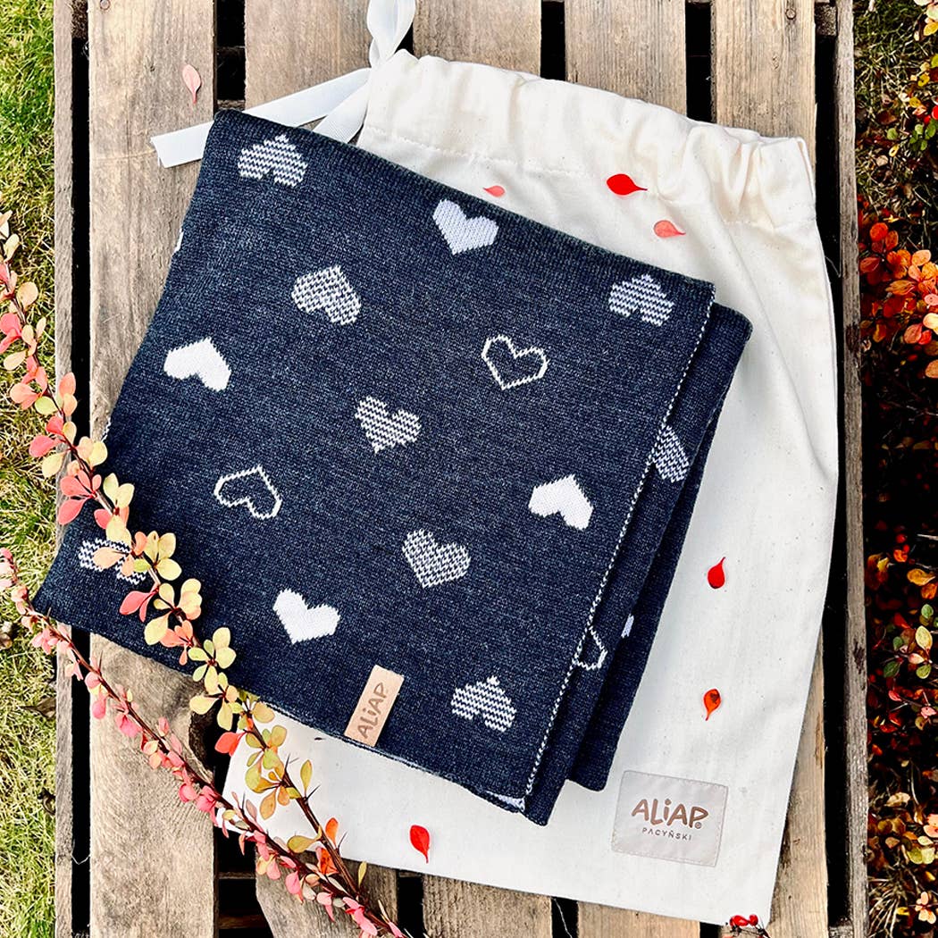 ALIAP - Wholesale Bedding Blanket - Kids & Baby - 100% Merino Wool Blanket Jacquard Heart Knit 5018W7