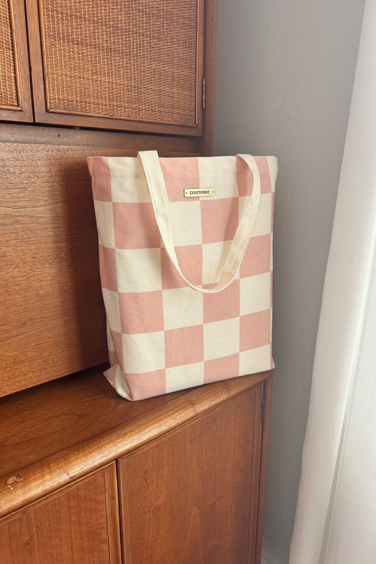COUTONIC - Wholesale Tote Bag - Women's - Organic Cotton Seashell Pink Checker Tote 2.06