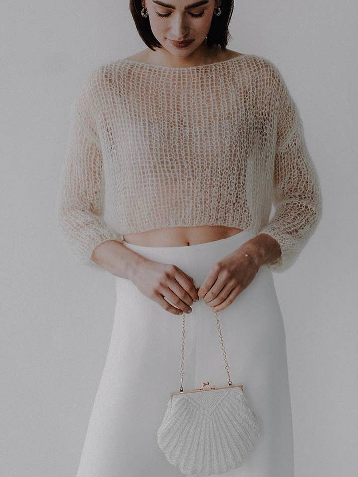 ROSYLEIA - Wholesale Knitted jumper – Women′s - Cropped Delicate Mohair Sweater12