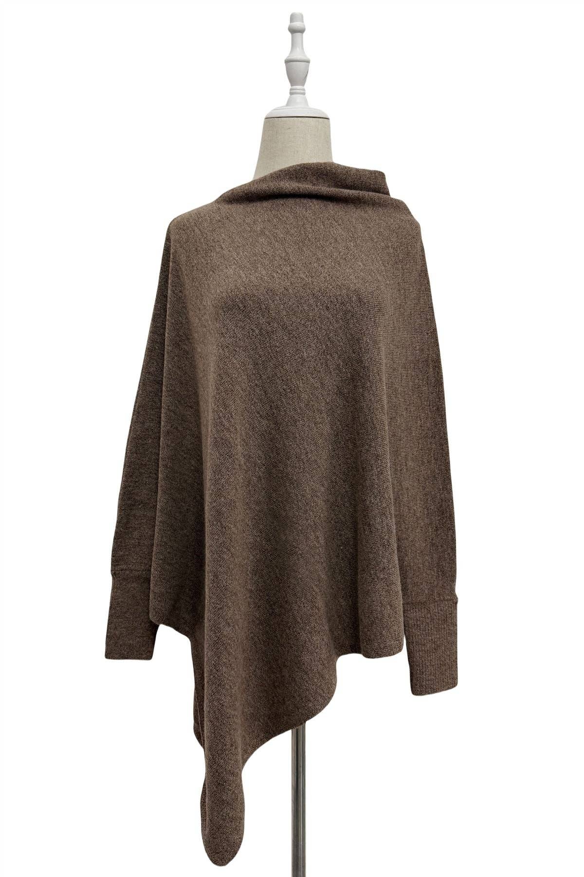 Fashion Scarf World – wholesale Poncho – Women's – Plain Cuffed Diagonal Drape Wool Poncho2