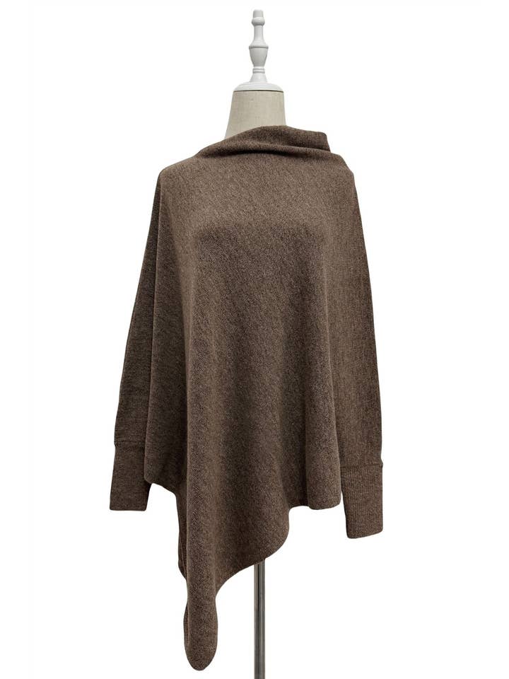 Fashion Scarf World – wholesale Poncho – Women's – Plain Cuffed Diagonal Drape Wool Poncho2