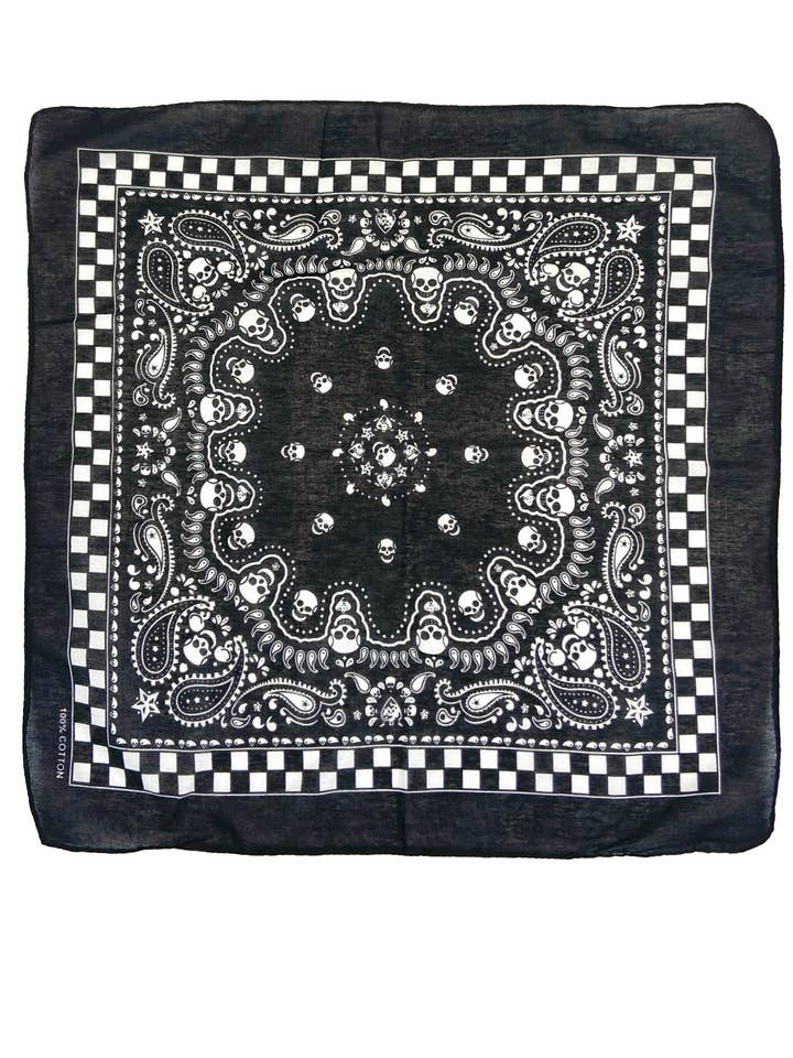 Checker Skull Black And White Bandana for wholesale by Pamela Mann