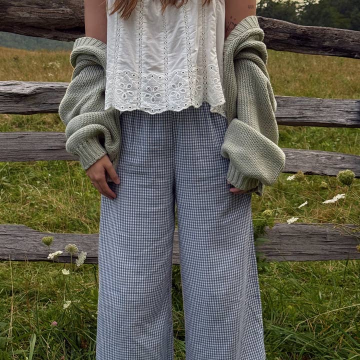 Heirloom Gingham Pants - Blue and other Purchase Wholesale gingham pants. Free Returns & Net 60 Terms on Faire trending on Faire.