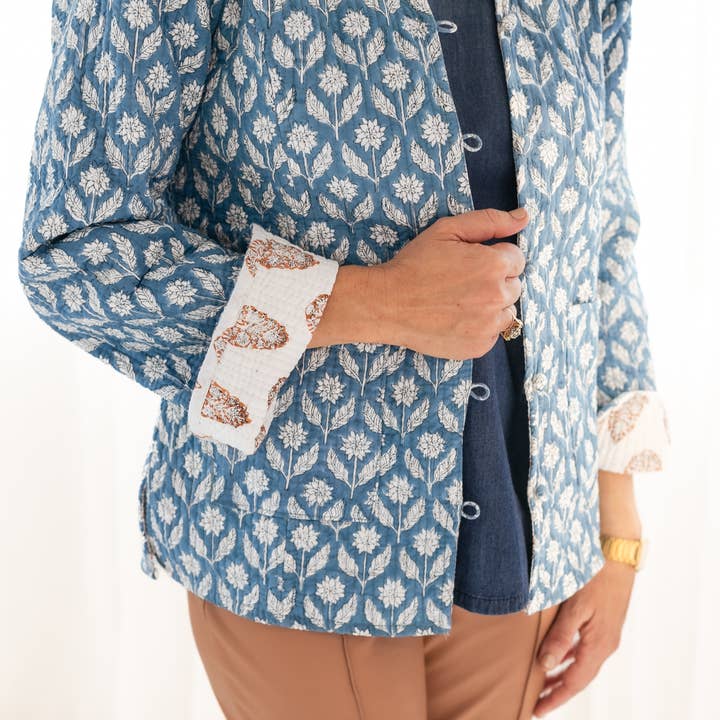 Rahab's Rope - Wholesale Jacket - Women's - The Blue Reversible Block Print Jen Jacket