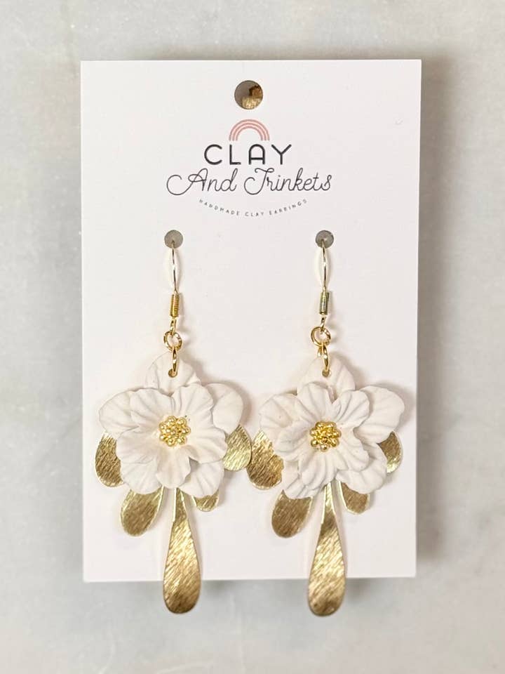 Flower Dangle Earrings w/ Accent Dangle for wholesale by Clay and Trinkets