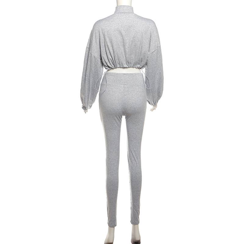 Lily Clothing - Wholesale Top & Pant Set (NOT Loungewear) - Women's - Drawstring Crop Top High Waist Skinny Pants Set13