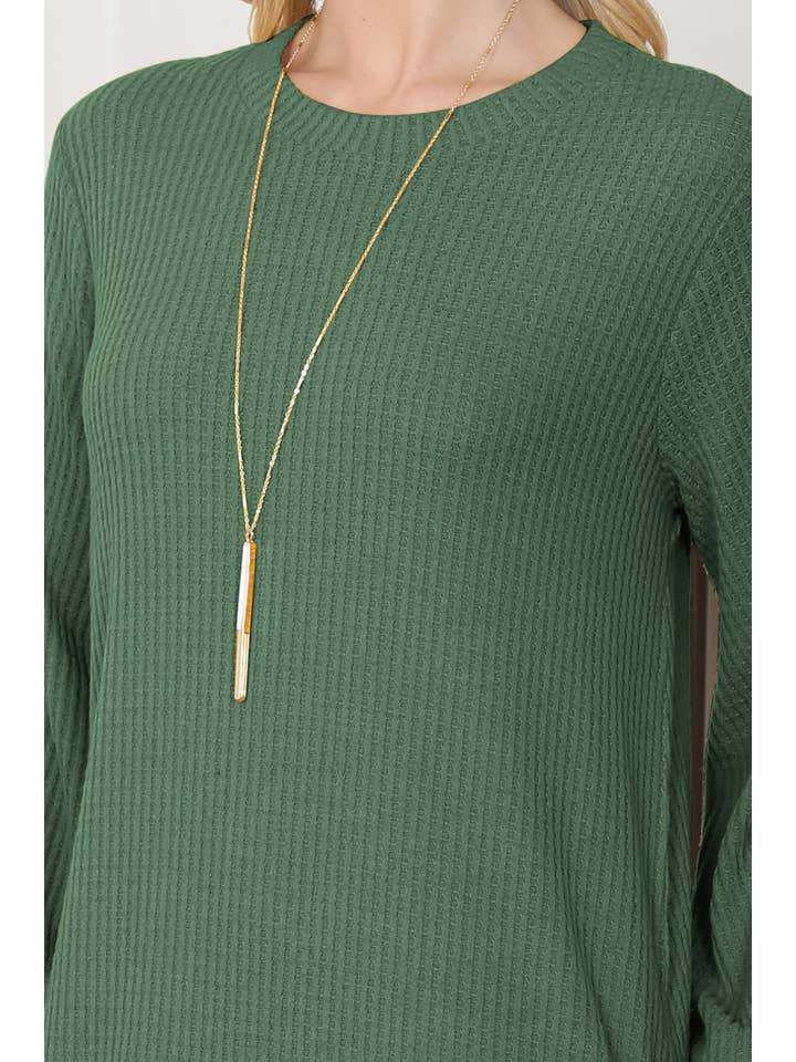 You & Me - Wholesale Dress - Women's - YMD10051V-BRUSHED WAFFLE BUBBLE SLEEVE POCKET DRESS53