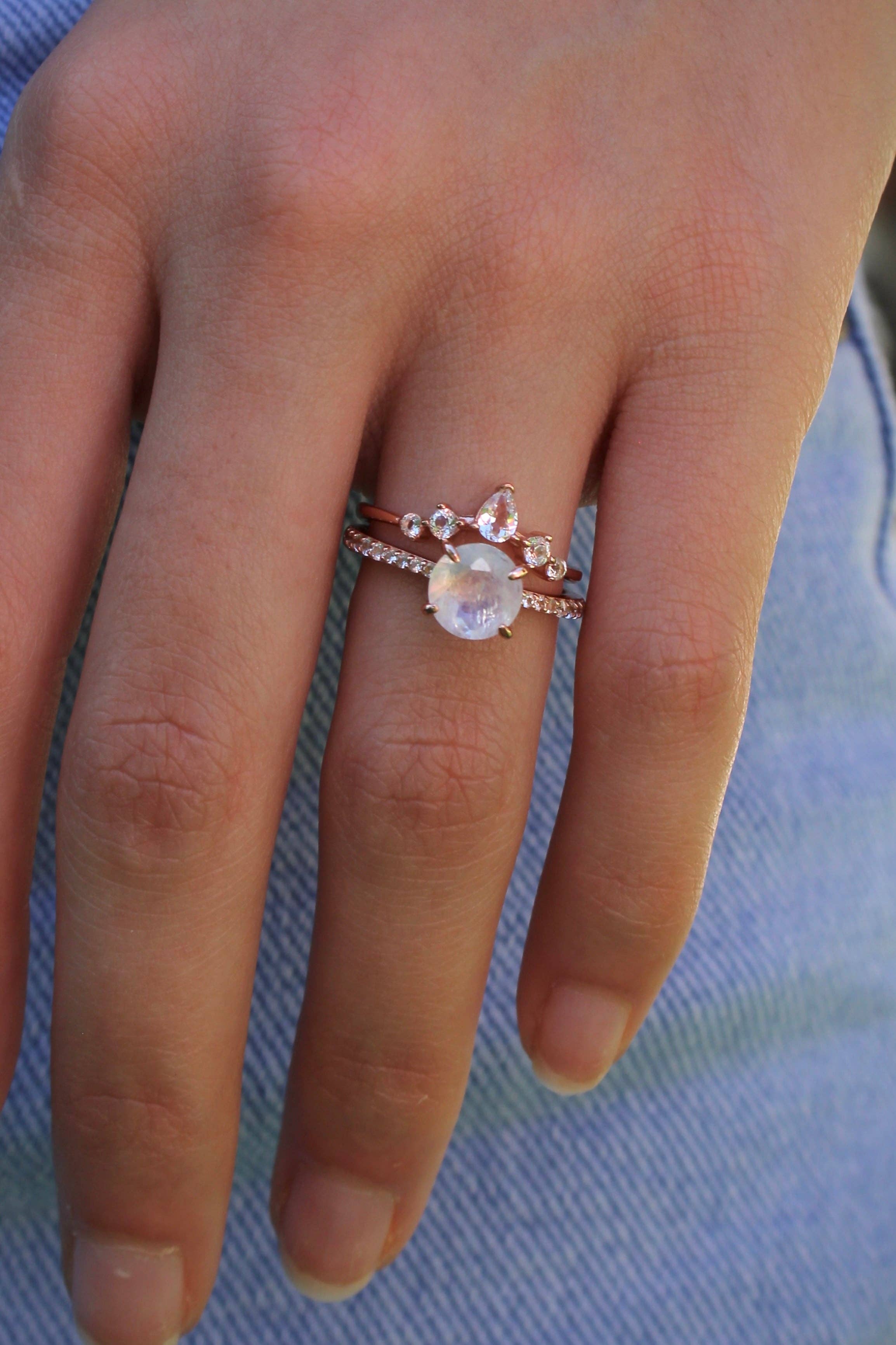 Vivian Grace Jewelry - Wholesale Single Stone/Solitaire Ring - Ava Moonstone & Topaz Ring Set1