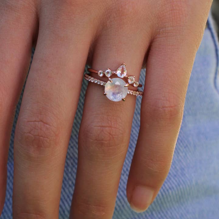 Vivian Grace Jewelry - Wholesale Single Stone/Solitaire Ring - Ava Moonstone & Topaz Ring Set1