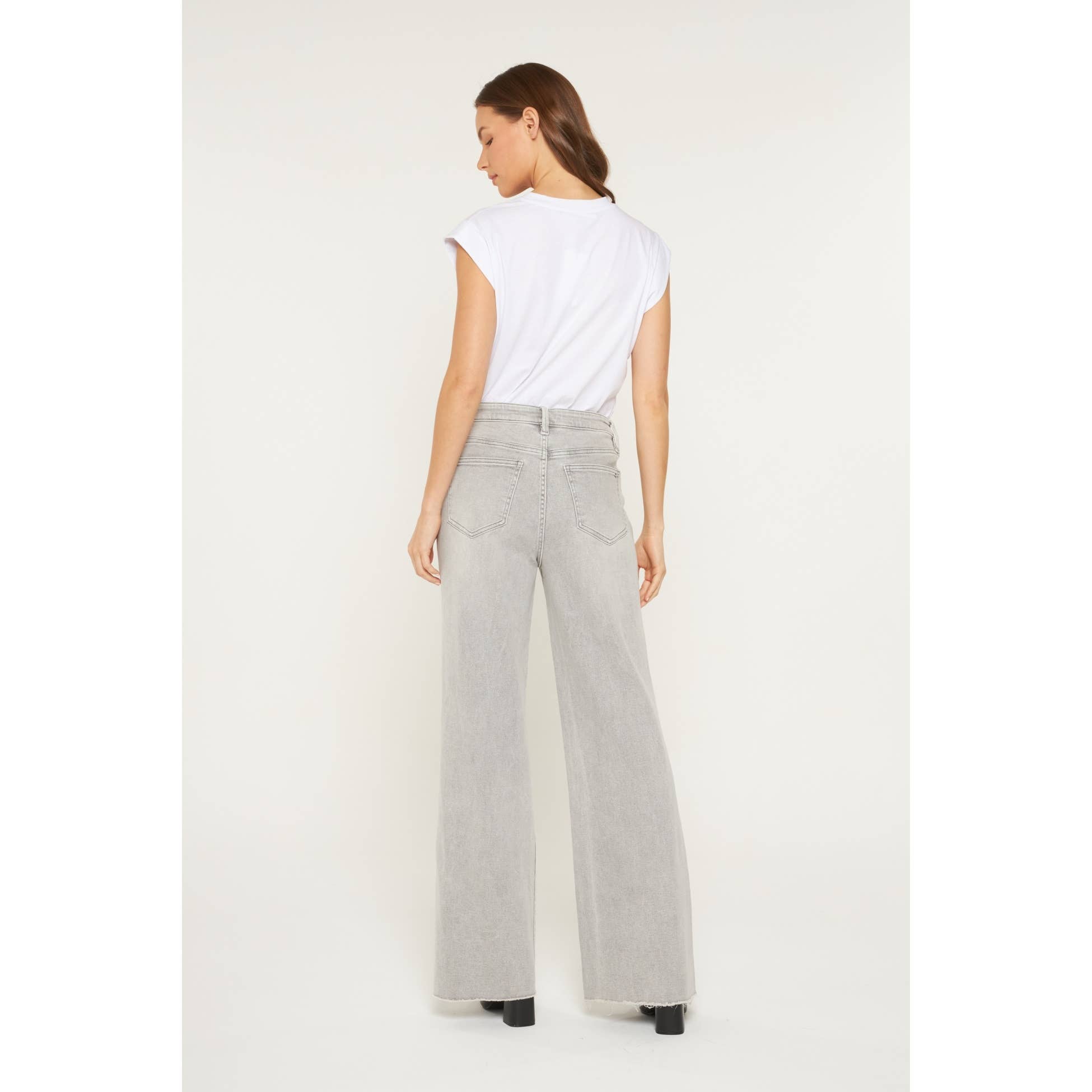 PLATINUM GREY SUPER HIGH WIDE LEG WITH RAW HEM for wholesale on Faire5
