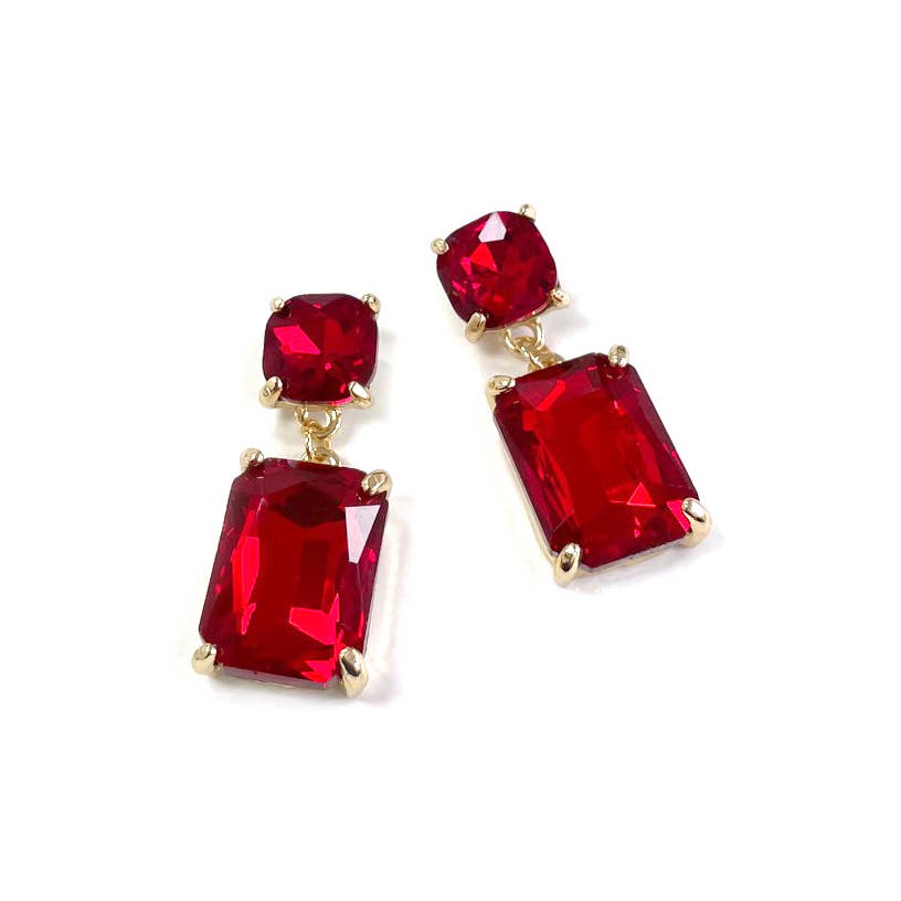 StarryNYC - Wholesale Dangle Earrings - Double Square Linked Crystal Glass Dangle Earrings5
