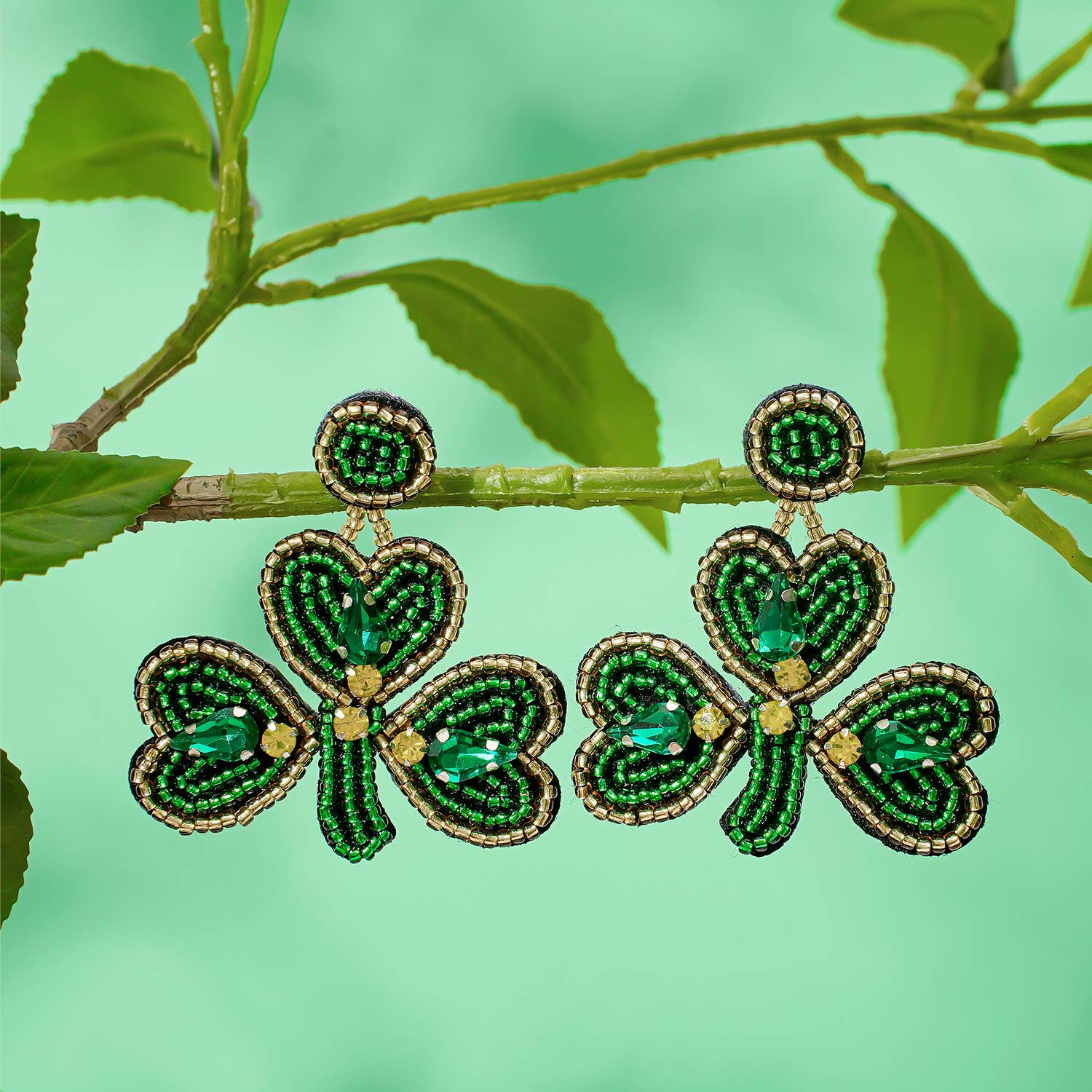 St. Patrick'S Day Green Clover Fashion Beaded Earrings for wholesale on Faire1