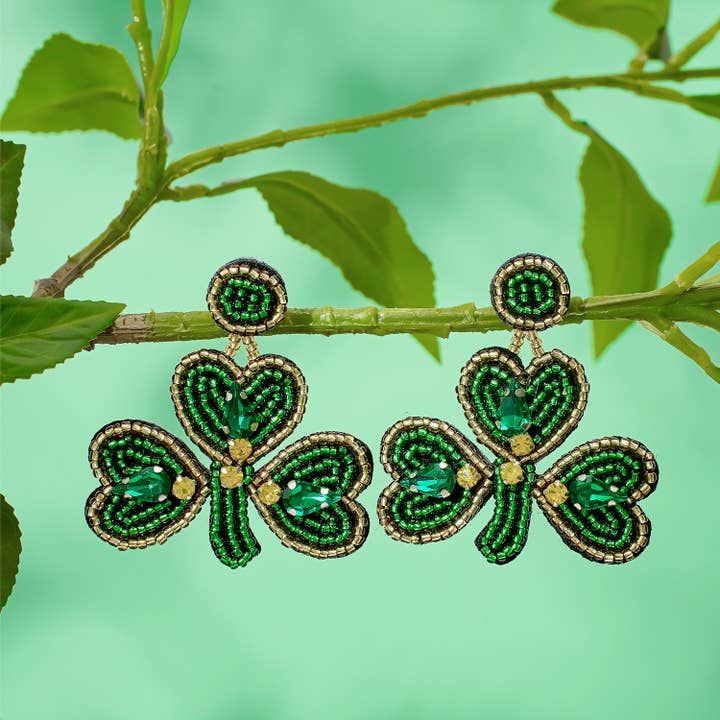 St. Patrick'S Day Green Clover Fashion Beaded Earrings for wholesale on Faire1
